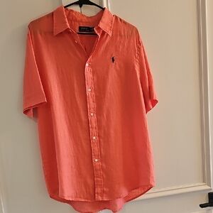 Polo by Ralph Lauren Men's Large Vibrant Coral Button-Down Shirt 100% Linen